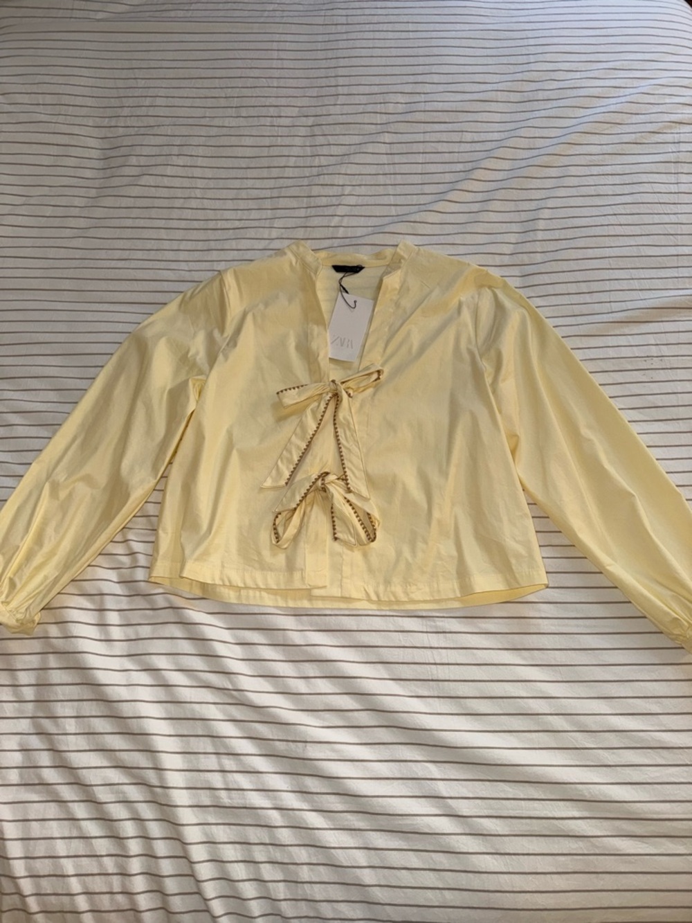 Zara Pale Yellow Tie-Front Blouse